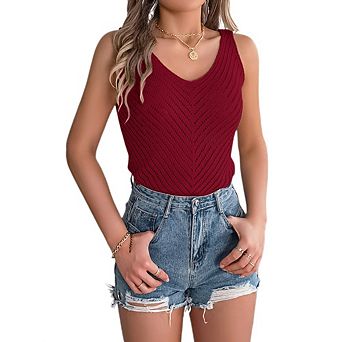 Womens Tank Tops V Neck Hollow Out Sleeveless Flowy Loose Fit Basic Casual Summer Tops