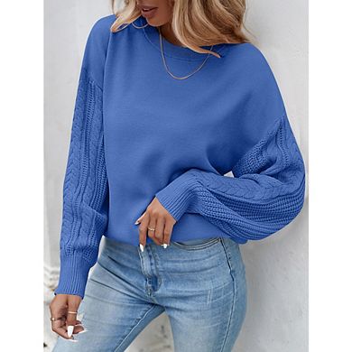Womens Oversize Long Sleeve Crew Neck Cable Knit Chunky Casual Fall Winter Pullover Sweater Tops