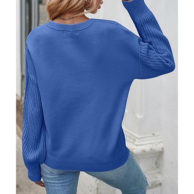 Womens Oversize Long Sleeve Crew Neck Cable Knit Chunky Casual Fall Winter Pullover Sweater Tops