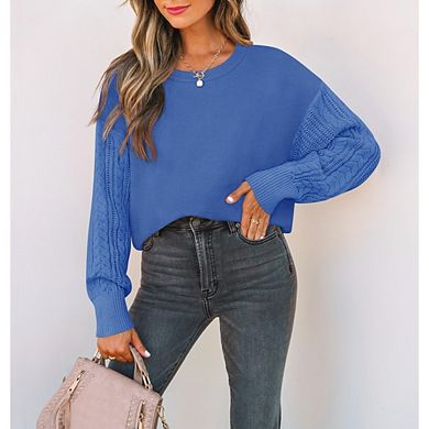 Womens Oversize Long Sleeve Crew Neck Cable Knit Chunky Casual Fall Winter Pullover Sweater Tops