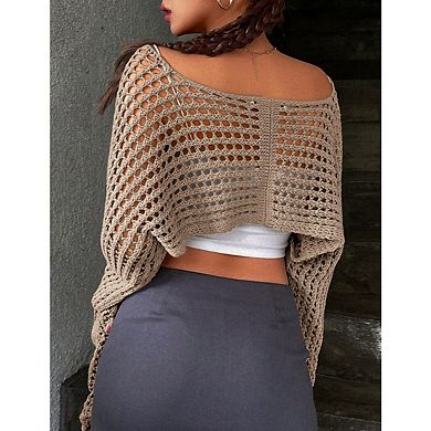 Women's Long Sleeve Crochet Shrug Tie Front Cropped Cardigan Sweaters