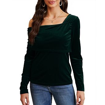 Women's Asymmetric Velvet Top One Shoulder Wrap Design Blouses