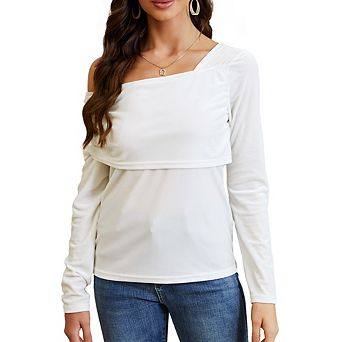 Women's Asymmetric Velvet Top One Shoulder Wrap Design Blouses