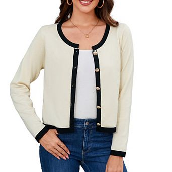 Women's Fall Sweater Knit Cardigan Shirt Button Long Sleeve Casual Cropped Blouse Crew Neck Soft Top