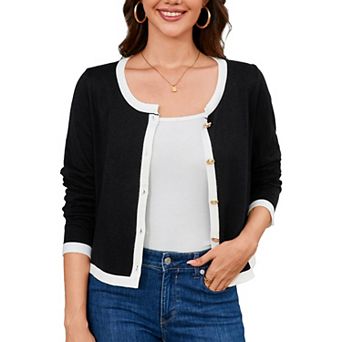 Women's Fall Sweater Knit Cardigan Shirt Button Long Sleeve Casual Cropped Blouse Crew Neck Soft Top