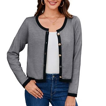 Women's Fall Sweater Knit Cardigan Shirt Button Long Sleeve Casual Cropped Blouse Crew Neck Soft Top