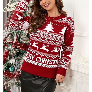 Womens Ugly Christmas Sweater Fair IsleSnowflakes Crewneck Knit Long Sleeve Pullover Xmas Jumper
