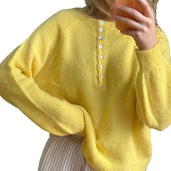 Women’s Button Front Sweaters Crewneck Casual Loose Oversized Pullover Knit Fall Sweater Tops Trendy