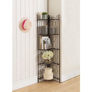 Kings Brand Furniture Brushed Copper Metal 5 Tier Shelf Corner Rack Unit
