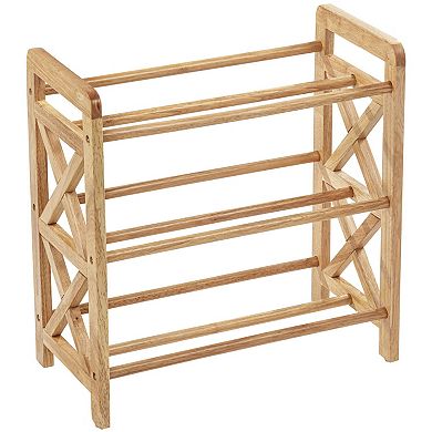 eHemco 3 Tier Storage Organizer with 6 Woven Water Hyacinth Baskets, Natural Wood Frame Stand