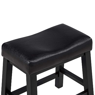 eHemco Heavy-Duty Saddle Kitchen Counter Height Barstools with Wood Legs and Cushion Seat, 19 Inches