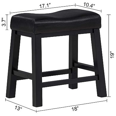 eHemco Heavy-Duty Saddle Kitchen Counter Height Barstools with Wood Legs and Cushion Seat, 19 Inches
