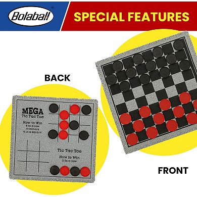 Bolaball 3-in-1 Jumbo Checkers & Tic Tac Toe Game Set with Carry Bag, Reversible 26" x 26" Board