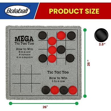 Bolaball 3-in-1 Jumbo Checkers & Tic Tac Toe Game Set with Carry Bag, Reversible 26" x 26" Board