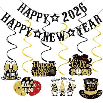 Black Glitter 2026 New Year's Banner for NYE Party Supplies