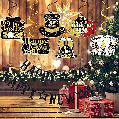 Black Glitter 2026 New Year's Banner for NYE Party Supplies