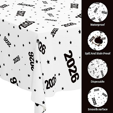 2 Pack Class of 2026 Disposable Tablecloths, 54x108” for New Year & Graduation Parties