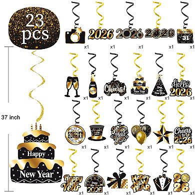 23pcs 2026 NYE Hanging Swirls & Ceiling Streamers - New Year Party Decorations