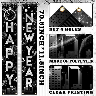 2026 Silver New Year's Eve Porch Banner & NYE Party Decorations