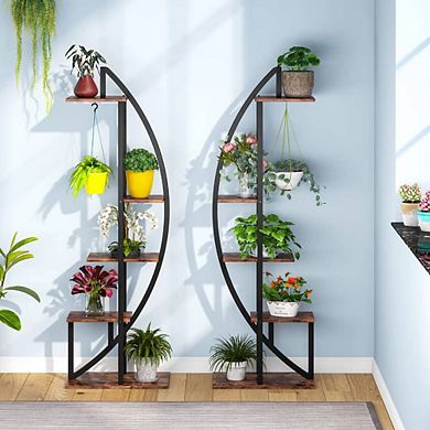 2-Piece Half-Moon Plant Rack Display Shelf