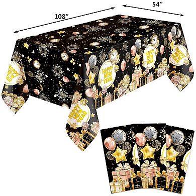 3 Pack 2026 NYE Disposable Tablecloths, 54x108” Holiday Party Decor