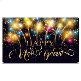 2026 Happy New Year Banner, Fireworks Photo Backdrop, 72.8x43.3 Inch