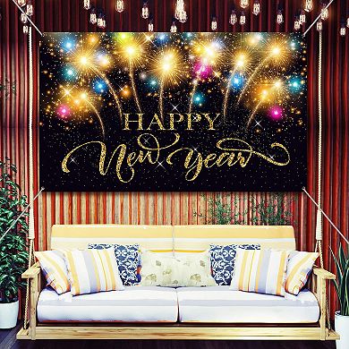 2026 Happy New Year Banner, Fireworks Photo Backdrop, 72.8x43.3 Inch