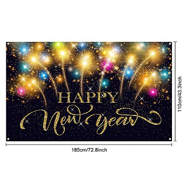 2026 Happy New Year Banner, Fireworks Photo Backdrop, 72.8x43.3 Inch