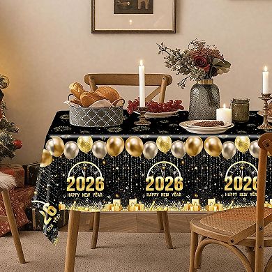 3pcs 108x54 Black & Gold New Year Tablecloths Fireworks & Champagne ...