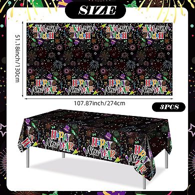 3-Pack Happy New Year Tablecloths with Gold Star & Fireworks for 2026 NYE Party