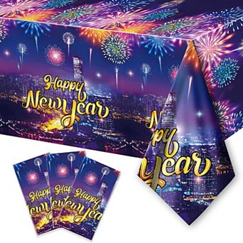3-Pack Firework Happy New Year Tablecloths for 2026 NYE Party Supplies