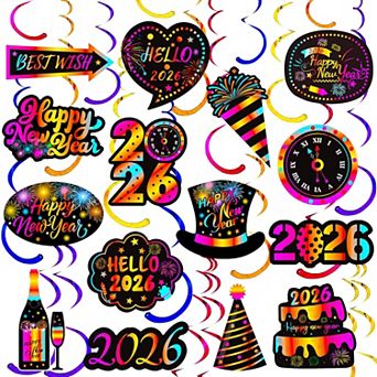 2026 NYE Hanging Swirls & Ceiling Streamers - Colorful Party Decorations