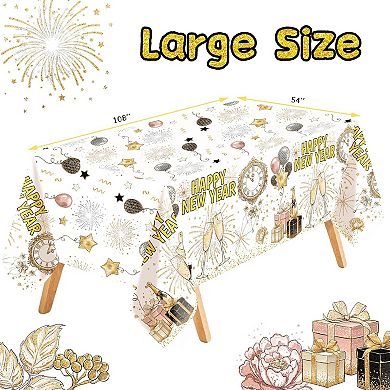 3 Pack 2026 Gold & White NYE Tablecloths for Rectangle Tables