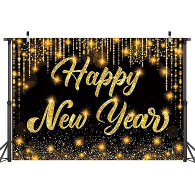 Black & Gold Glitter 2026 New Year’s Eve Backdrop, 7x5FT Photography Prop