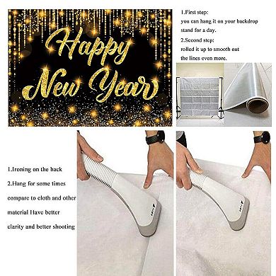 Black & Gold Glitter 2026 New Year’s Eve Backdrop, 7x5FT Photography Prop