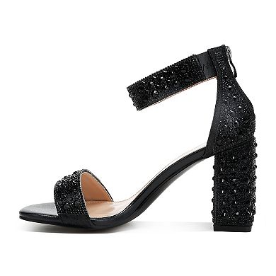 London Rag Cady Women's Block Heel Rhinestones Sequins Sandals