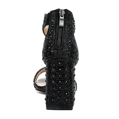 London Rag Cady Women's Block Heel Rhinestones Sequins Sandals