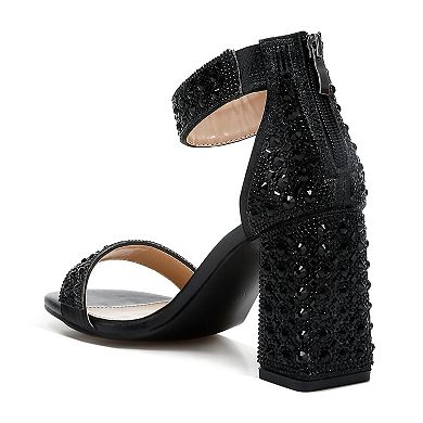 London Rag Cady Women's Block Heel Rhinestones Sequins Sandals