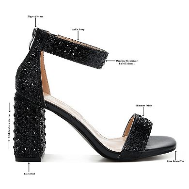 London Rag Cady Women's Block Heel Rhinestones Sequins Sandals