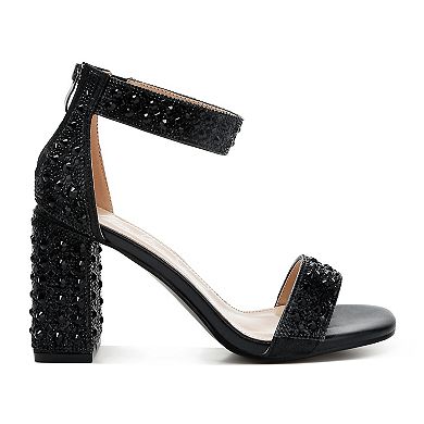 London Rag Cady Women's Block Heel Rhinestones Sequins Sandals