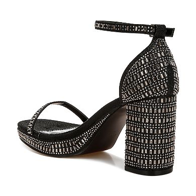 London Rag Ronan Women's Block Heel Rhinestones Embellished Sandals