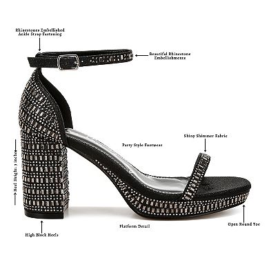 London Rag Ronan Women's Block Heel Rhinestones Embellished Sandals