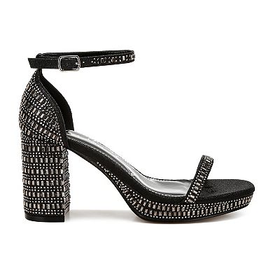 London Rag Ronan Women's Block Heel Rhinestones Embellished Sandals