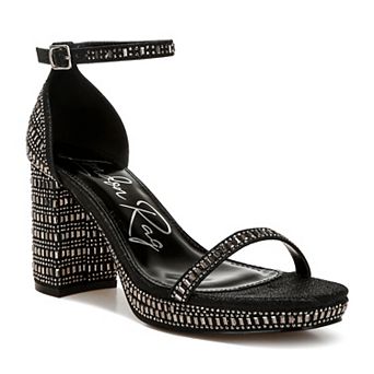 London Rag Ronan Women's Block Heel Rhinestones Embellished Sandals