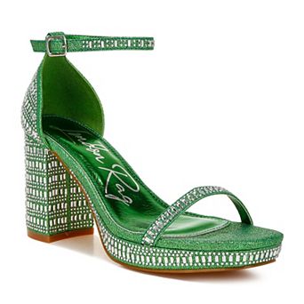 London Rag Ronan Women's Block Heel Rhinestones Embellished Sandals