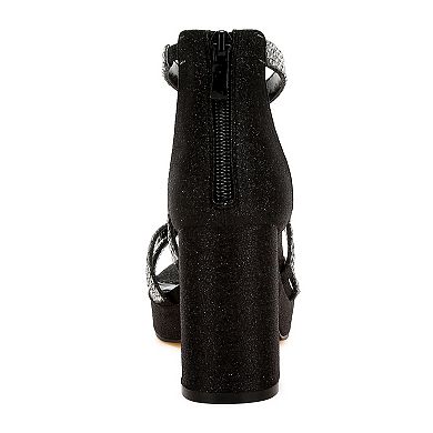 London Rag Infatuated Women's Strappy Rhinestones Block Heel Sandals