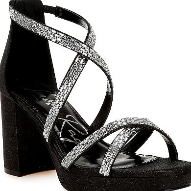 London Rag Infatuated Women's Strappy Rhinestones Block Heel Sandals
