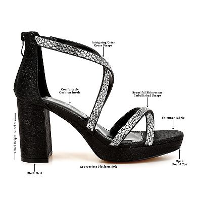 London Rag Infatuated Women's Strappy Rhinestones Block Heel Sandals