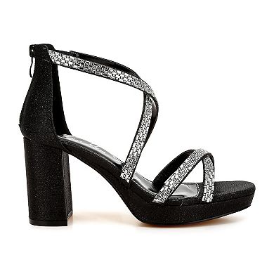 London Rag Infatuated Women's Strappy Rhinestones Block Heel Sandals