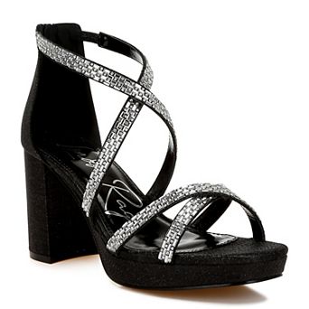 London Rag Infatuated Women's Strappy Rhinestones Block Heel Sandals